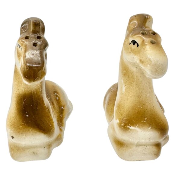 Vtg Ceramic Horse Salt and Pepper Shakers Cork Stoppers Japan Brown Mid-Century - Picture 2 of 6